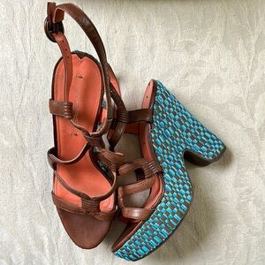 Via Spiga CAI TOBACCO TURQUOISE PLATFORM SANDAL‎